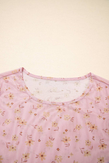 Montana Boho/Western Essentials: Vintage Floral Print Southern Style Mesh Long Sleeve Top