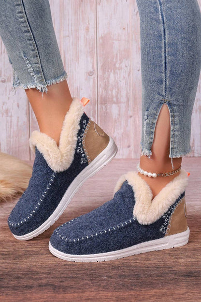 Montana Girl: Suede Stitching Patchwork Plush Lined Anklet Boots