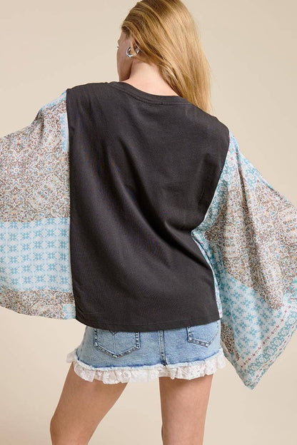 FREE SPIRIT DREAMER Series: Vintage Tigers Boho Frame Graphic Sheer Boho Kaftan Top