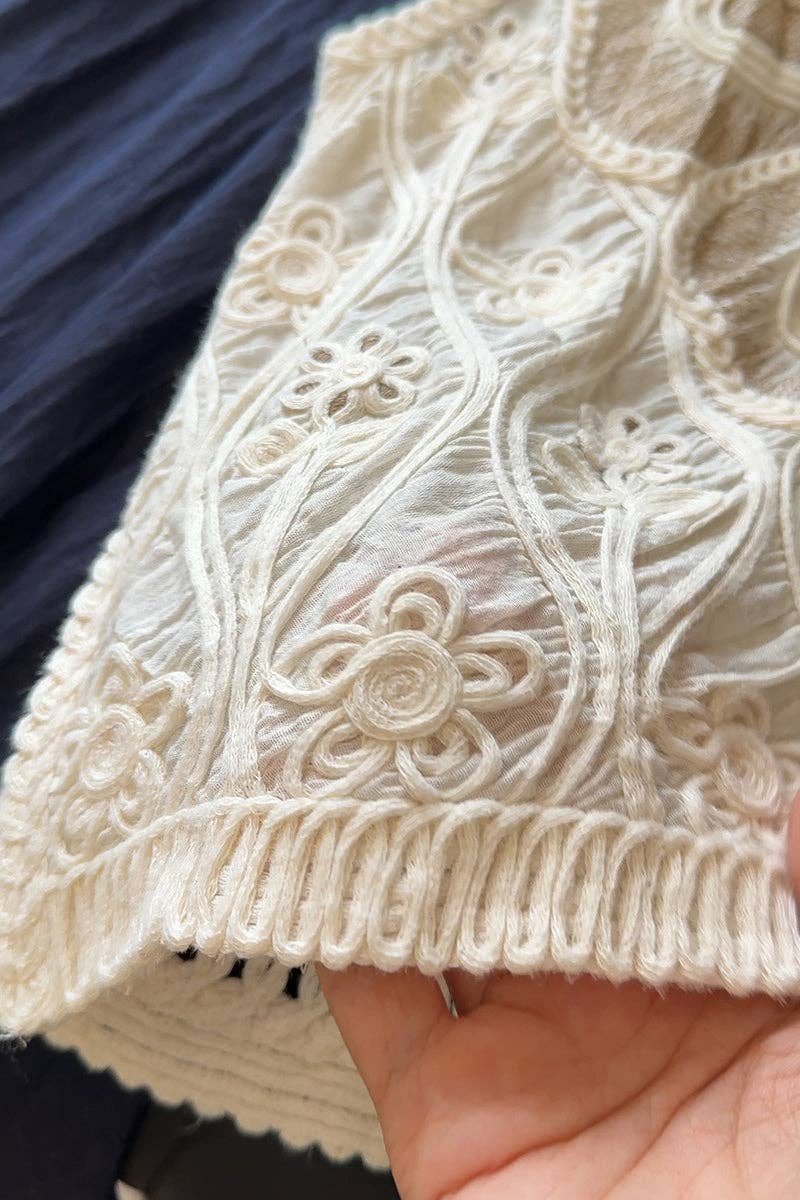 Montana Boho/Western Essentials: Buttoned Lace Top with Crochet Details