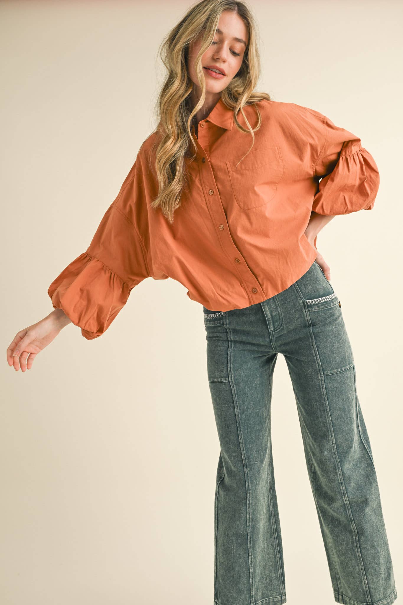 BUTTON DOWN BUBBLE SLEEVE TOP: FREE SPIRIT DREAMER Series: Boho &amp; Free-People loving styles.
