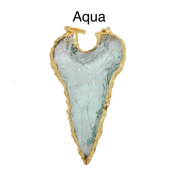 Glass Shark Tooth Double Bail 24k Electroplated Edge (Aqua & Yellow)