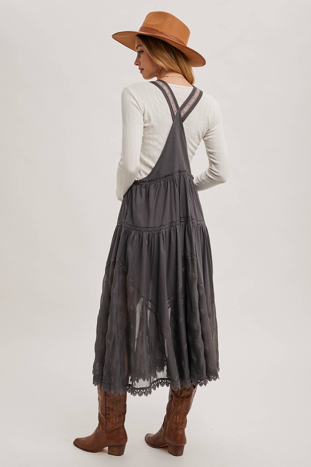 FREE SPIRIT DREAMER Series: LACE EMBROIDERED TULLE BIB MAXI DRESS