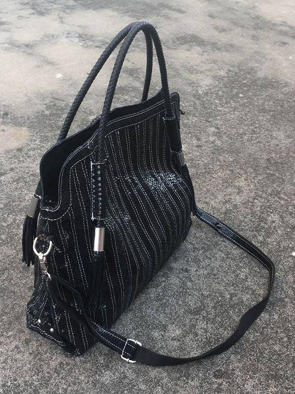 Montana Boho Western Spirit Fashion: This yummy fashion speaks to your boho western spirit, and this statement is a true Yellowstone-Vibe: Split-joint Striped Shoulder Sling Leather Bag