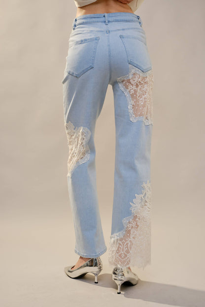Lace Patchwork Straight Leg Jeans: Be A Show-Stopper—Simply IRRESISTIBLE