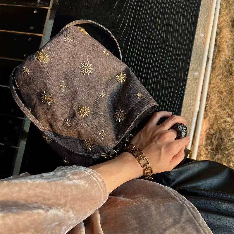 Boho & Free-People Loving Style: Studded Denim Shoulder Bucket bag