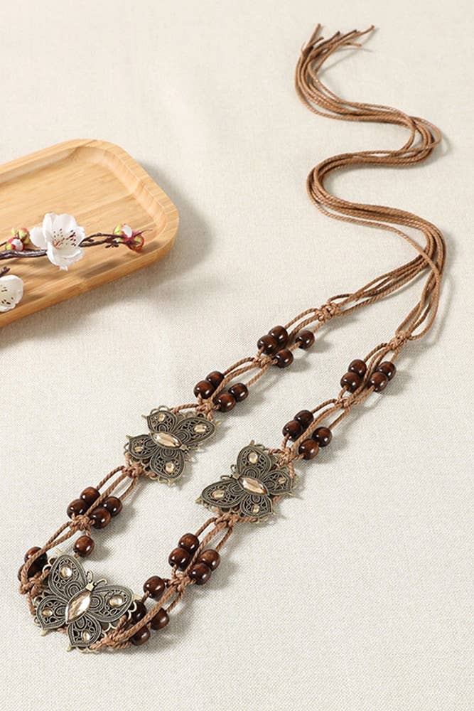 Boho Butterfly Pendant Cord Waist Belt