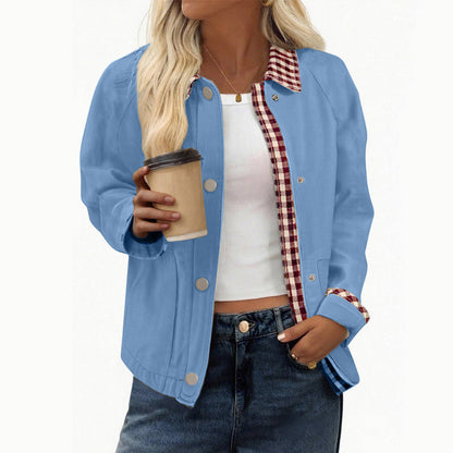 Vintage Patchwork Gingham Collar Trim Casual Jacket (A Forever Piece) Ligth Weight