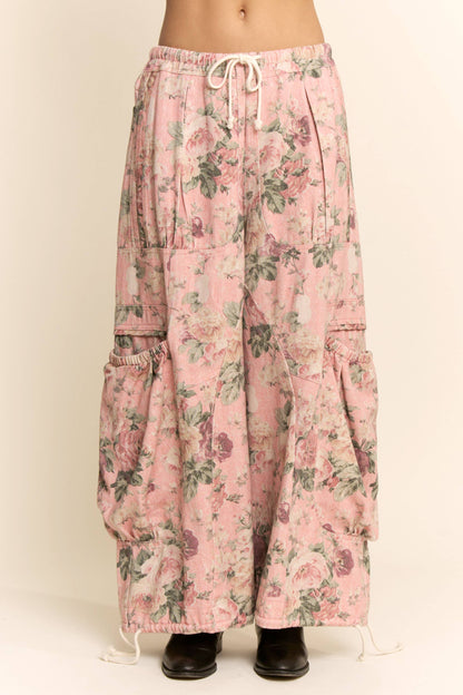 FLOWER PRINTED DENIM WAIST DROPPED POCKETS PANT—FREE SPIRIT DREAMER Series