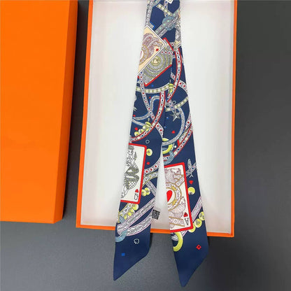 MULTI PATTERN SKINNY SCARF, Twillly Orange & Blue)