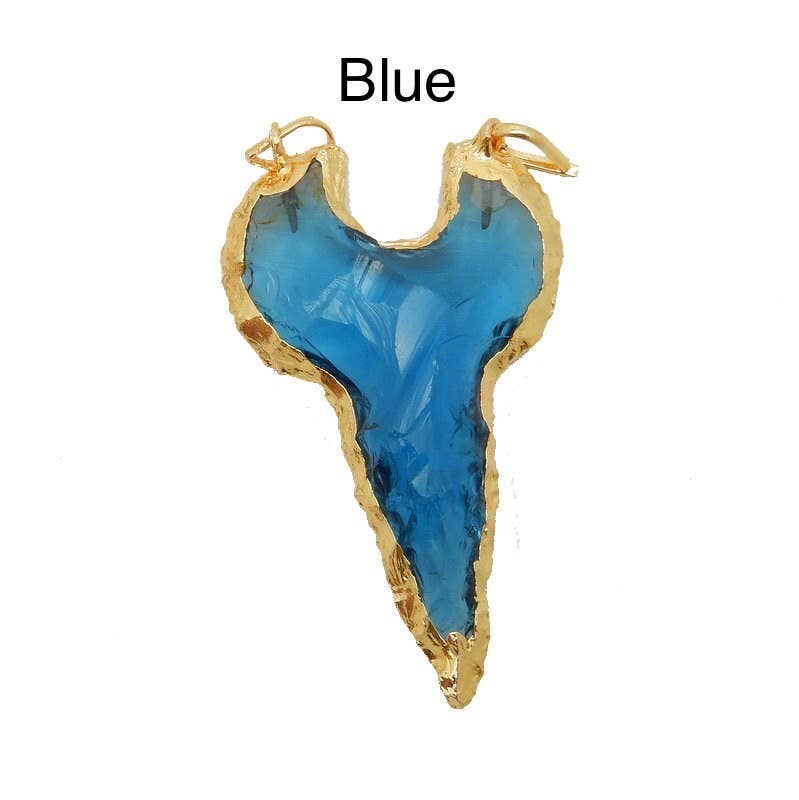 Glass Shark Tooth Double Bail 24k Electroplated Edge (Aqua & Yellow)