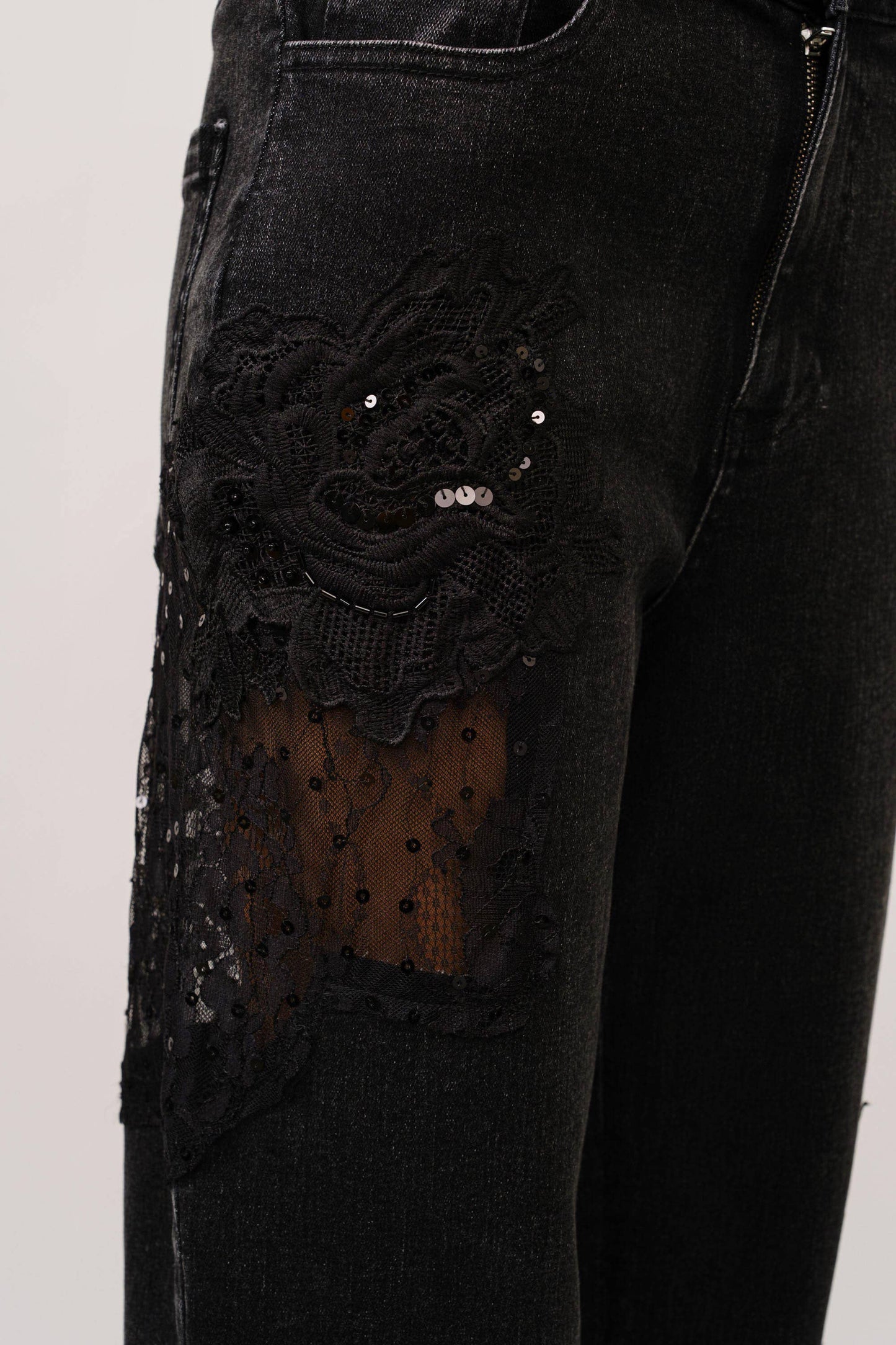 Lace Patchwork Straight Leg Jeans: Be A Show-Stopper—Simply IRRESISTIBLE