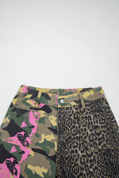 Faded Camo Print Leopard Patchwork Jeans: FREE SPIRIT DREAMER Series: Boho &amp; Free-People loving styles.&nbsp;