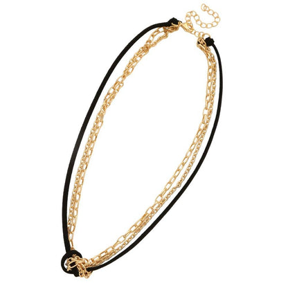 SODAJO CHAIN CORD LAYERED GOLD DIPPED NECKLACE, Leather & Gold