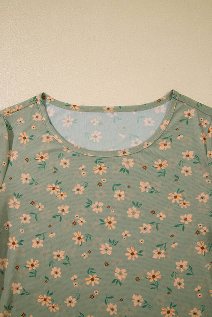 Montana Boho/Western Essentials: Vintage Floral Print Southern Style Mesh Long Sleeve Top