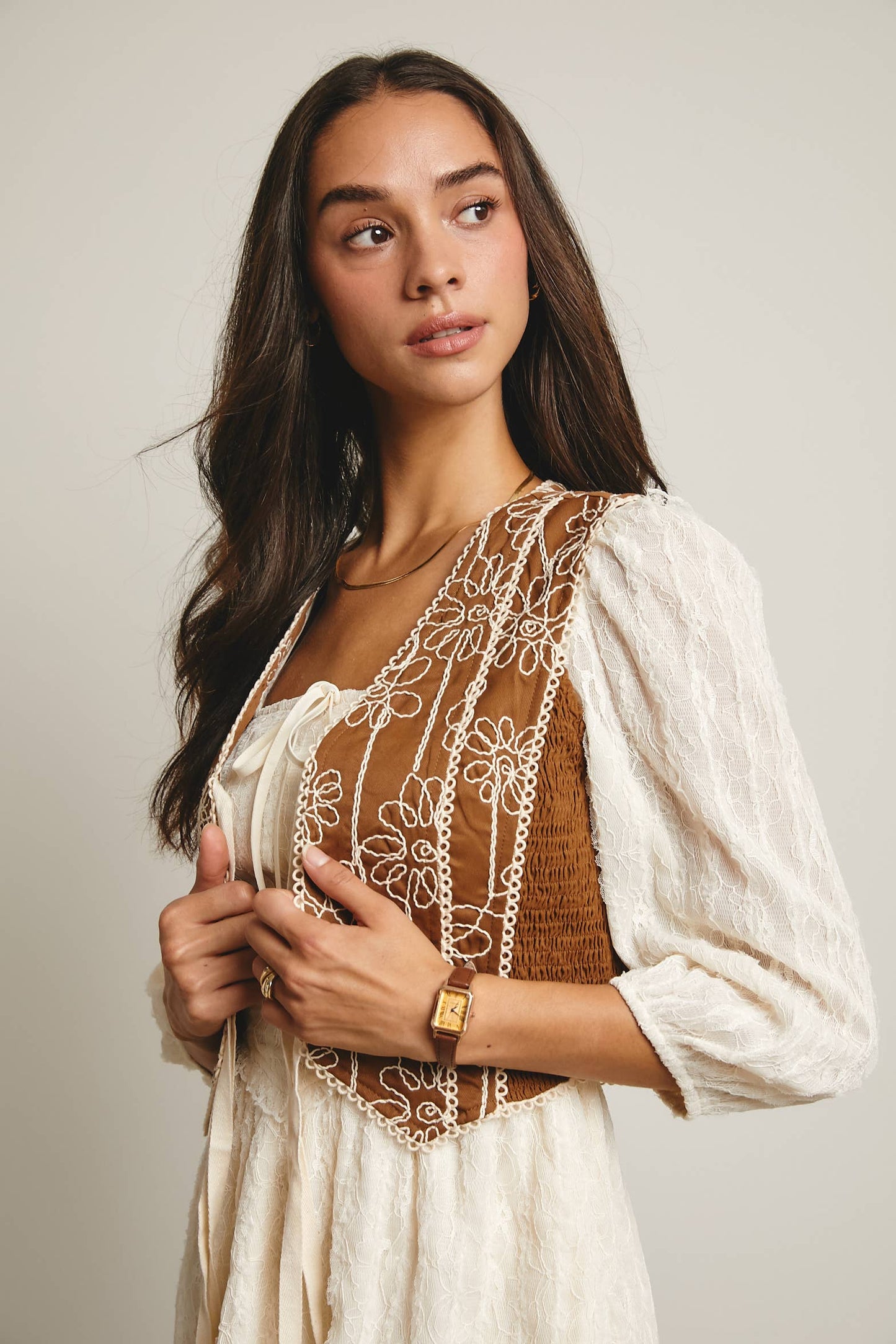 Boho & Free-People loving styles. Embroidered Tie-Front Vest