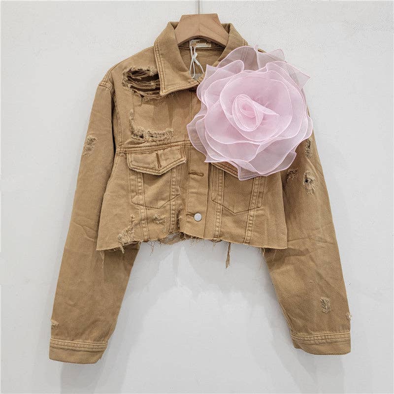 Be A Show-Stopper—Simply IRRESISTIBLE: Distressed Denim Jacket w/Floral Design