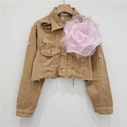 Be A Show-Stopper—Simply IRRESISTIBLE: Distressed Denim Jacket w/Floral Design