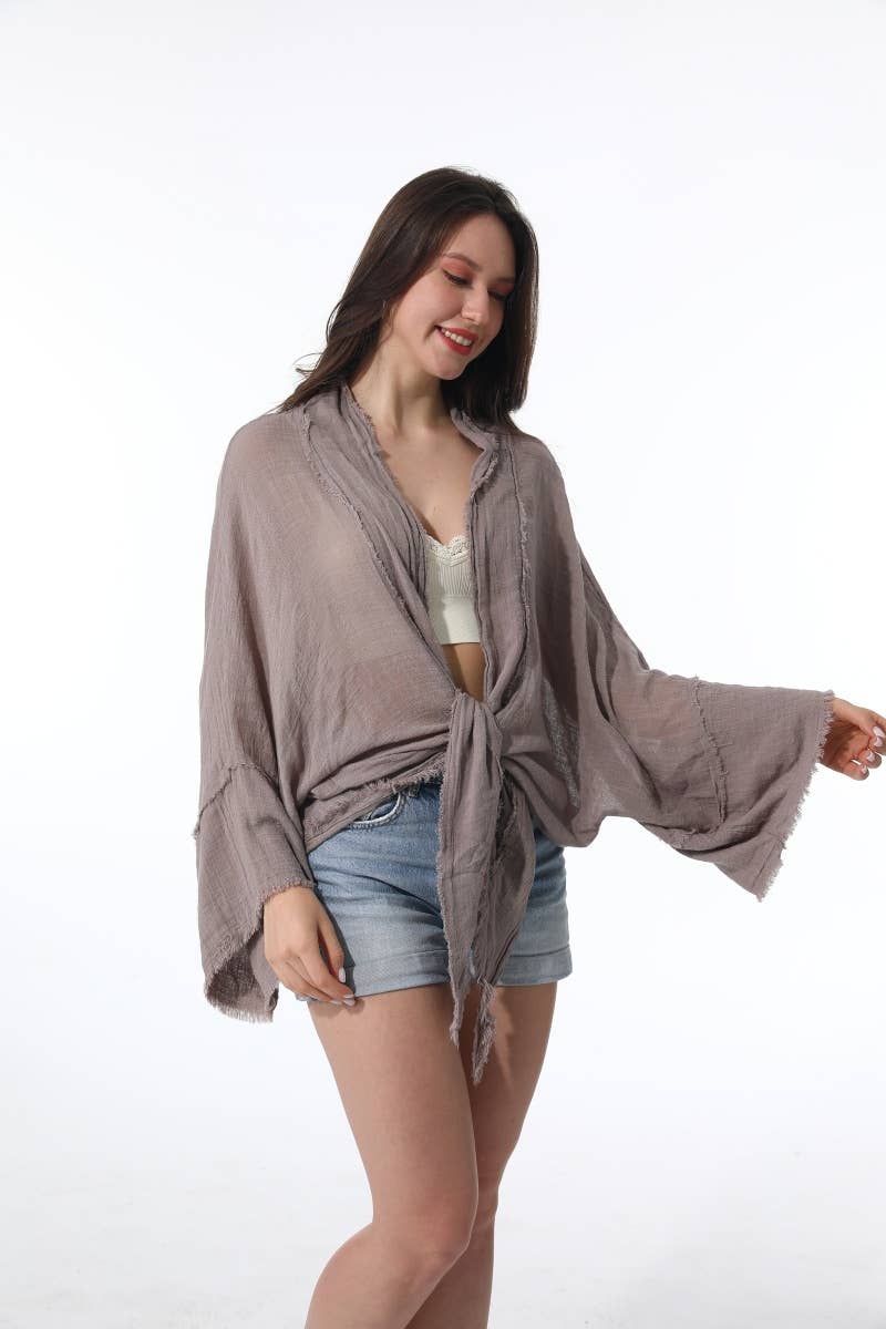 Crinkled Kimono Wrap - Fall Transition Essential (Teal)
