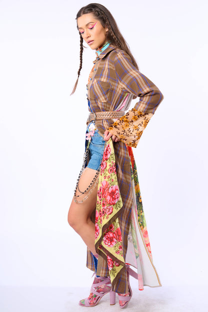 BoHo Fashion: Anna Button Up Shirt Dress | Plaid Maxi | Peacock Print