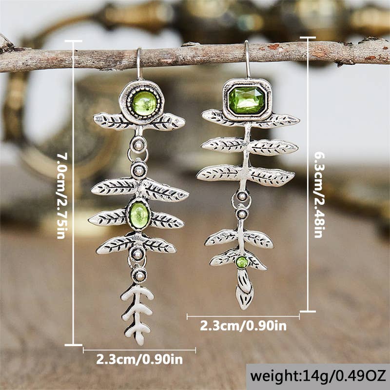"Ripples of YELLOWSTONE" Jewelry: Leaf inlaid olive green rhinestone earrings