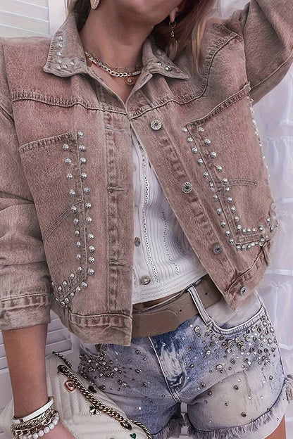 Montana Boho Western Spirit Fashion: Studded Denim Jacket with Button Accents