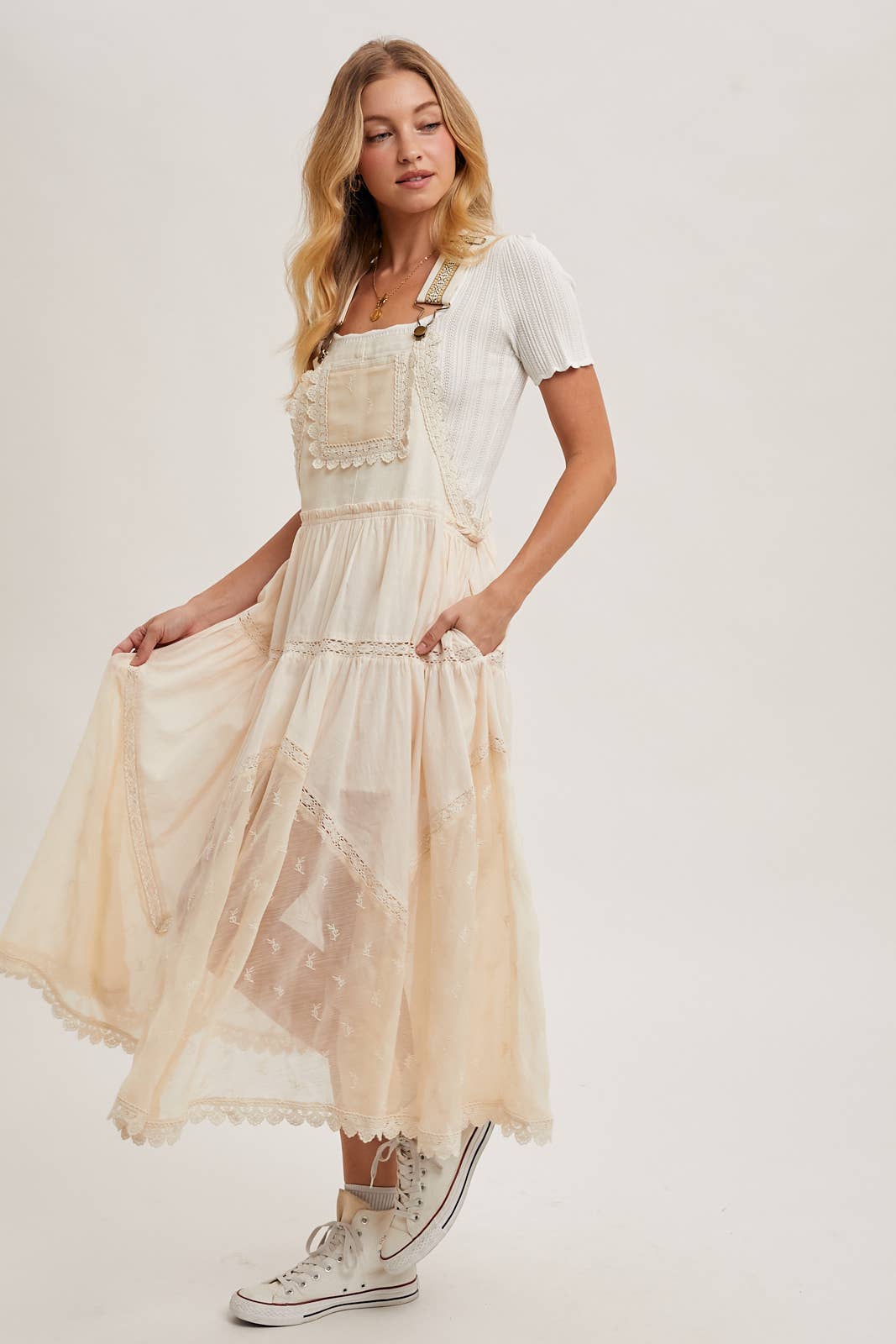 FREE SPIRIT DREAMER Series: LACE EMBROIDERED TULLE BIB MAXI DRESS