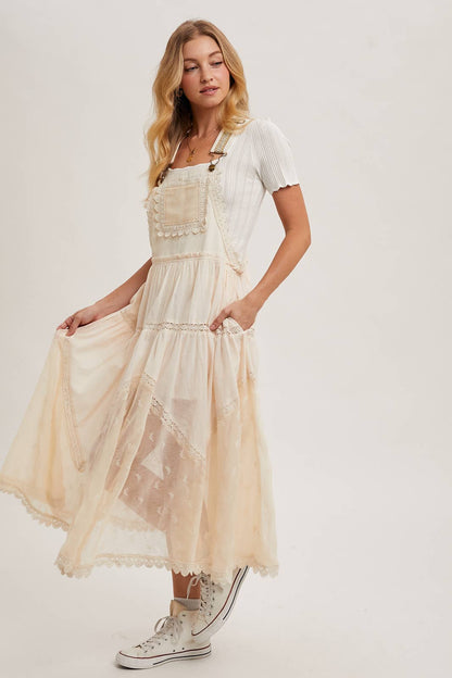 FREE SPIRIT DREAMER Series: LACE EMBROIDERED TULLE BIB MAXI DRESS