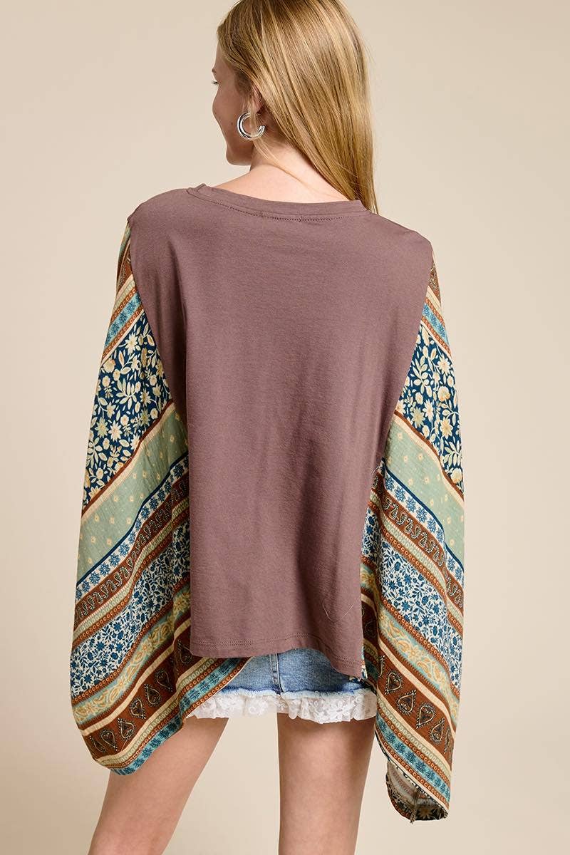 FREE SPIRIT DREAMER Series: Vintage Tigers Boho Frame Graphic Sheer Boho Kaftan Top