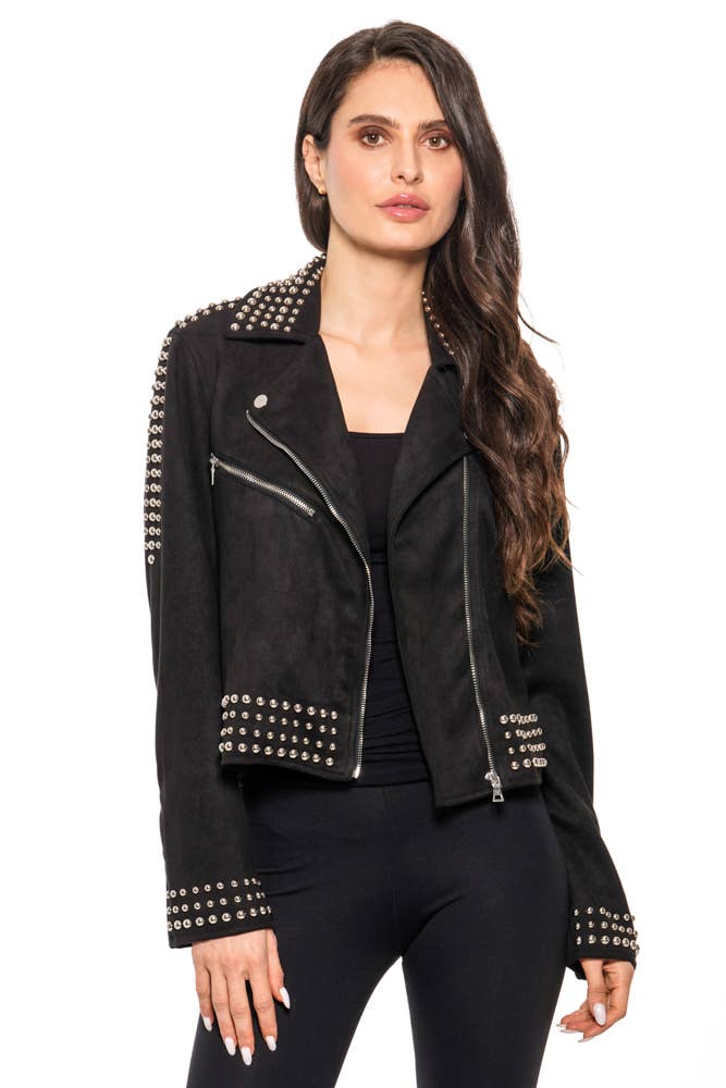 Studded Moto Jacket – Black Suede Finish