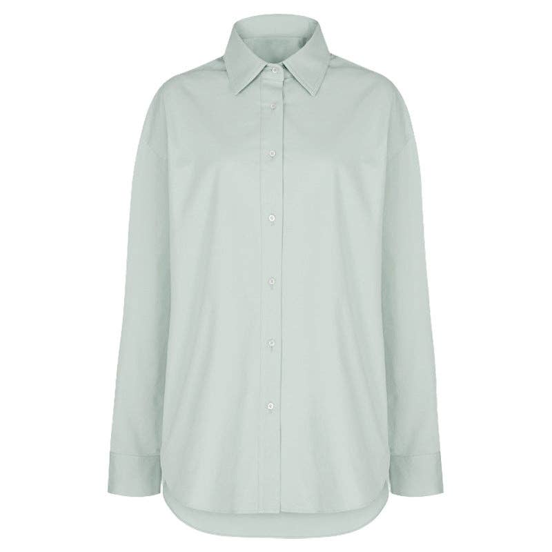 Be A Show-Stopper—Simply IRRESISTIBLE: Blue Oversized Cotton Shirt Button-Down Casual Long Sleeve Top