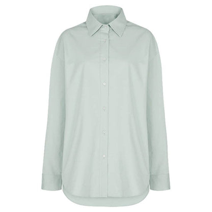 Be A Show-Stopper—Simply IRRESISTIBLE: Blue Oversized Cotton Shirt Button-Down Casual Long Sleeve Top
