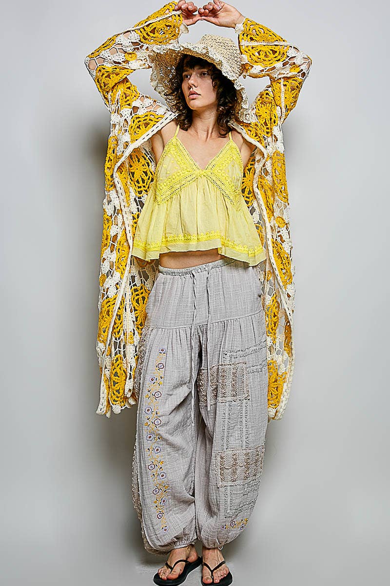 Maxi Long Sleeve Crochet Open Cardigan