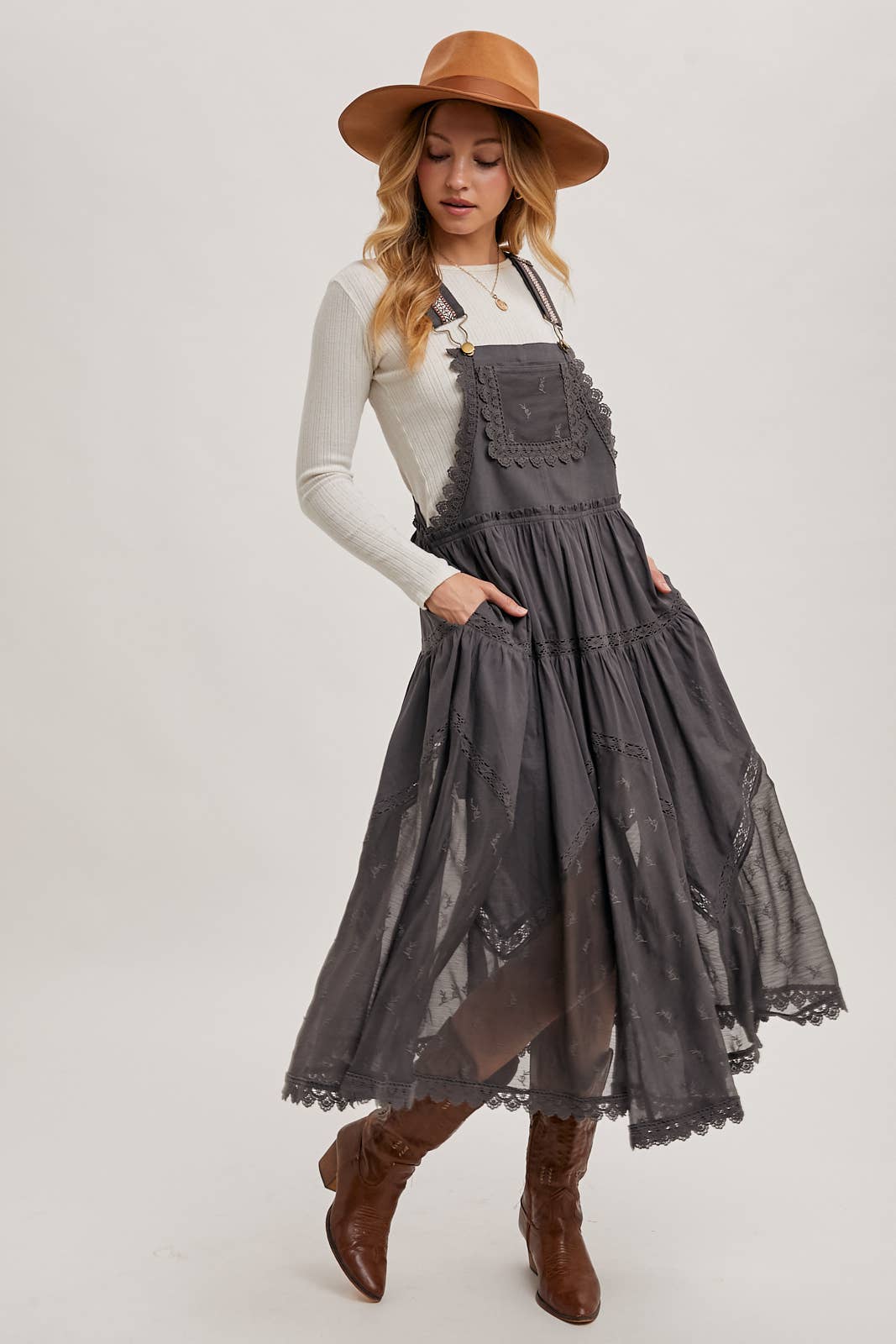 FREE SPIRIT DREAMER Series: LACE EMBROIDERED TULLE BIB MAXI DRESS