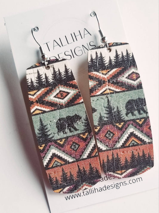 Tribal Genuine Leather Backed Cork Bar Lightweight Earrings—Montana Boho Western Spirit Jewelry
