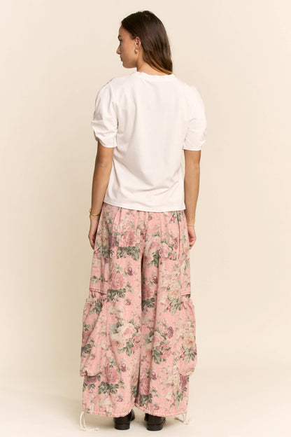 FLOWER PRINTED DENIM WAIST DROPPED POCKETS PANT—FREE SPIRIT DREAMER Series