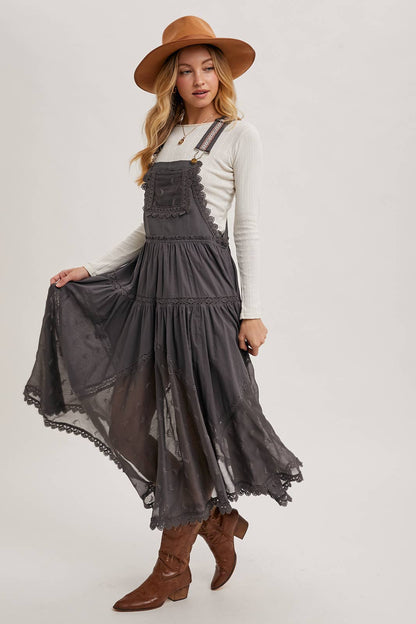FREE SPIRIT DREAMER Series: LACE EMBROIDERED TULLE BIB MAXI DRESS