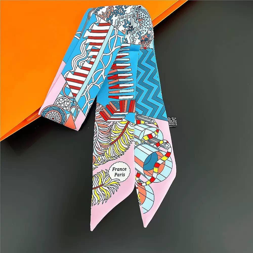 MULTI PATTERN SKINNY SCARF, Pink Twilly