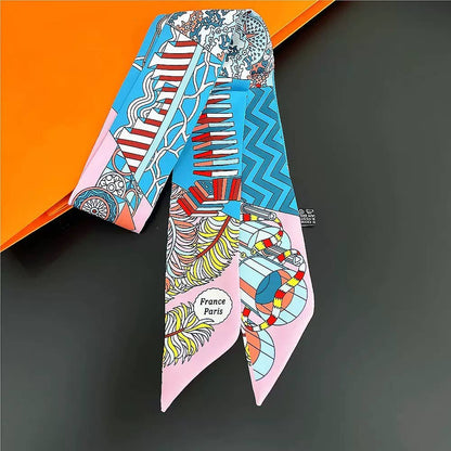 MULTI PATTERN SKINNY SCARF, Pink Twilly
