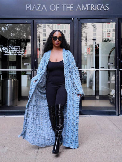Be A Show-Stopper: Fashion Casual Ripped Tassel Long Sleeve Denim Duster (Or Coat)