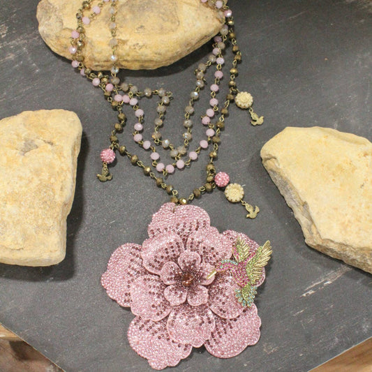 Power In The Flower Blushing Humming Bird Layered Necklace: FREE SPIRIT DREAMER Series: Boho & Free-People loving styles.