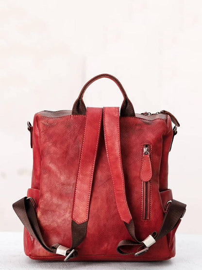 Casual Travel Color Matching Leather Backpack BROWN