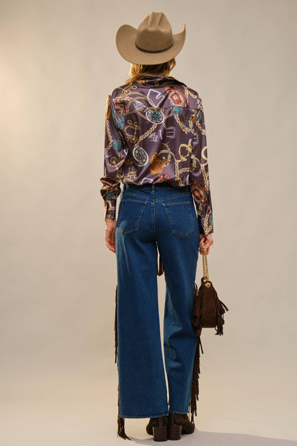 Montana Boho Western Spirit: Motif Printed Button Down Shirt