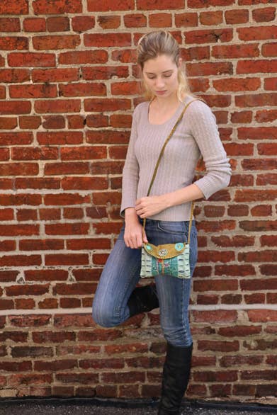 FREE SPIRIT DREAMER Series: Hand-Stitched Flower Design Cotton Crossbody Bag