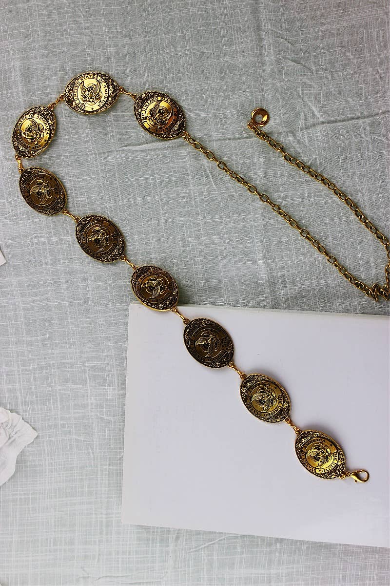 Montana Western BOHO: Eagle Chain Belt – Antique Gold Oval Buckle