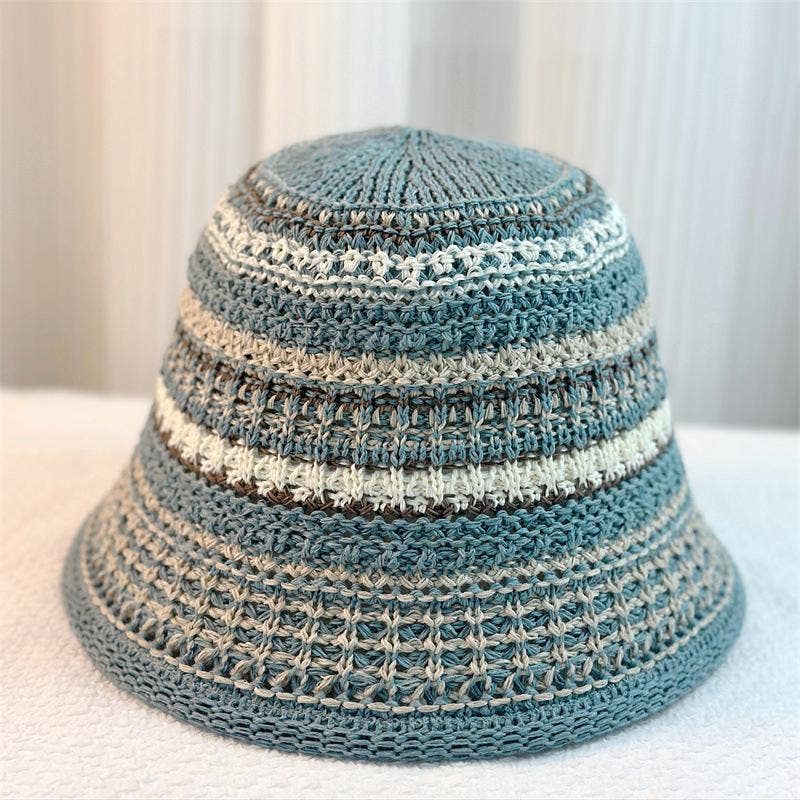 Boho Striped Straw Bucket Hat Breathable Sun Hat: Montana Boho Western Spirit Fashion