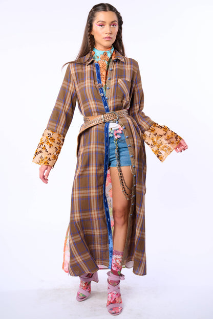BoHo Fashion: Anna Button Up Shirt Dress | Plaid Maxi | Peacock Print
