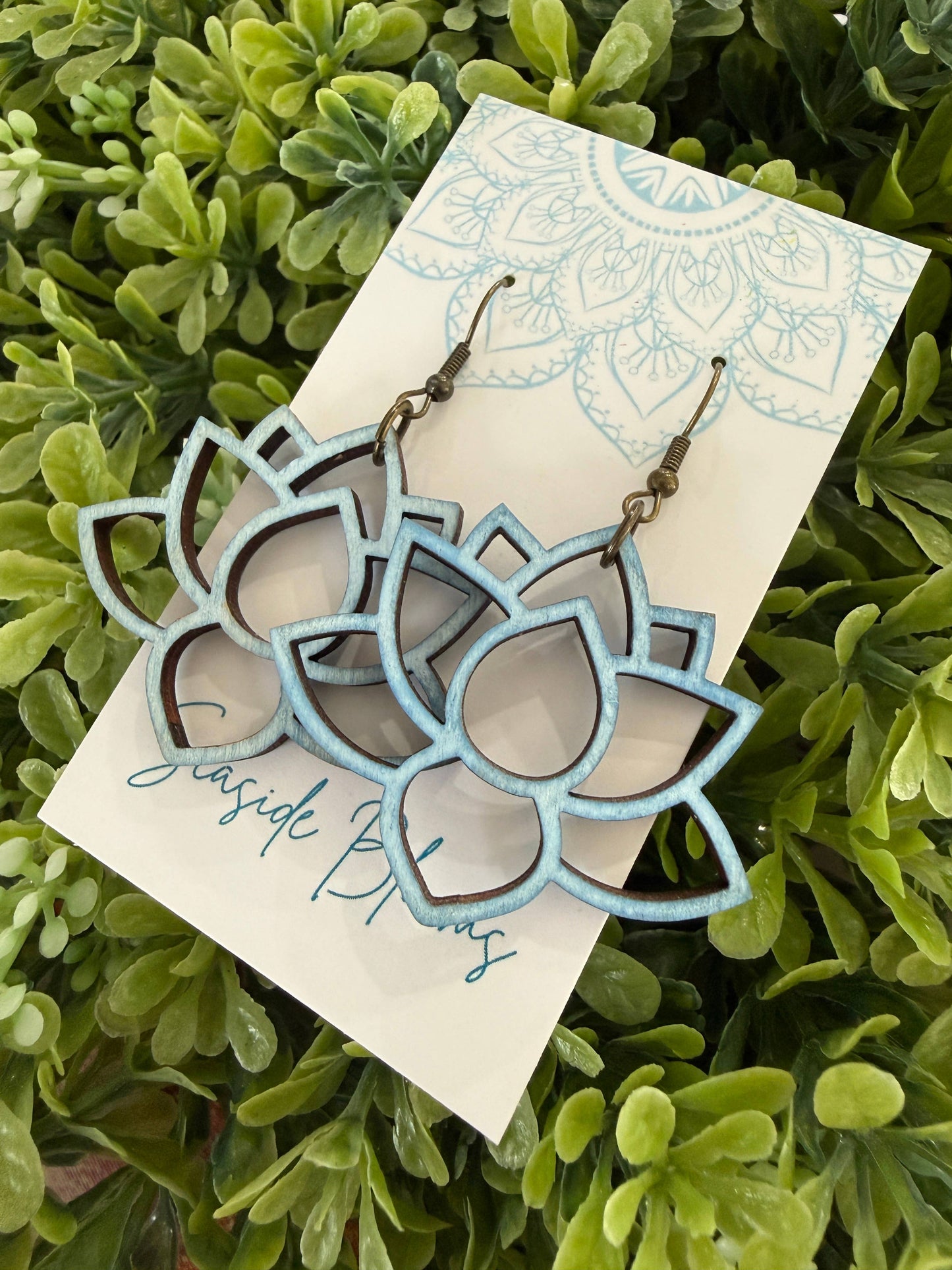 Boho Hand painted Lotus (maple wood earrings): Montana Boho Western Spirit Jewelry: