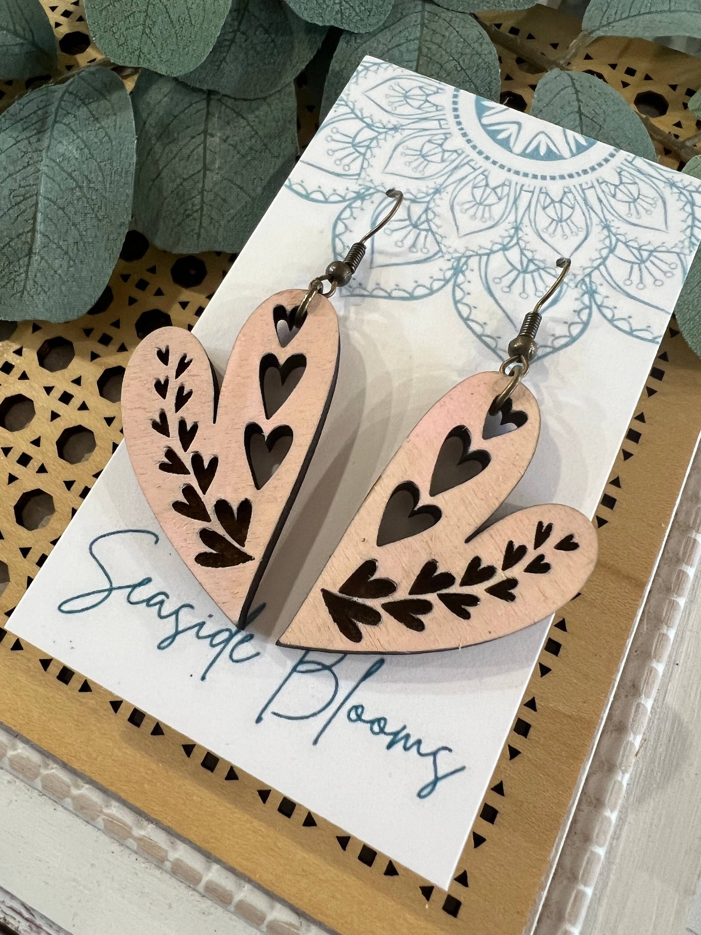 Boho HEART maple wood earring: Montana Boho Western Spirit Jewelry: