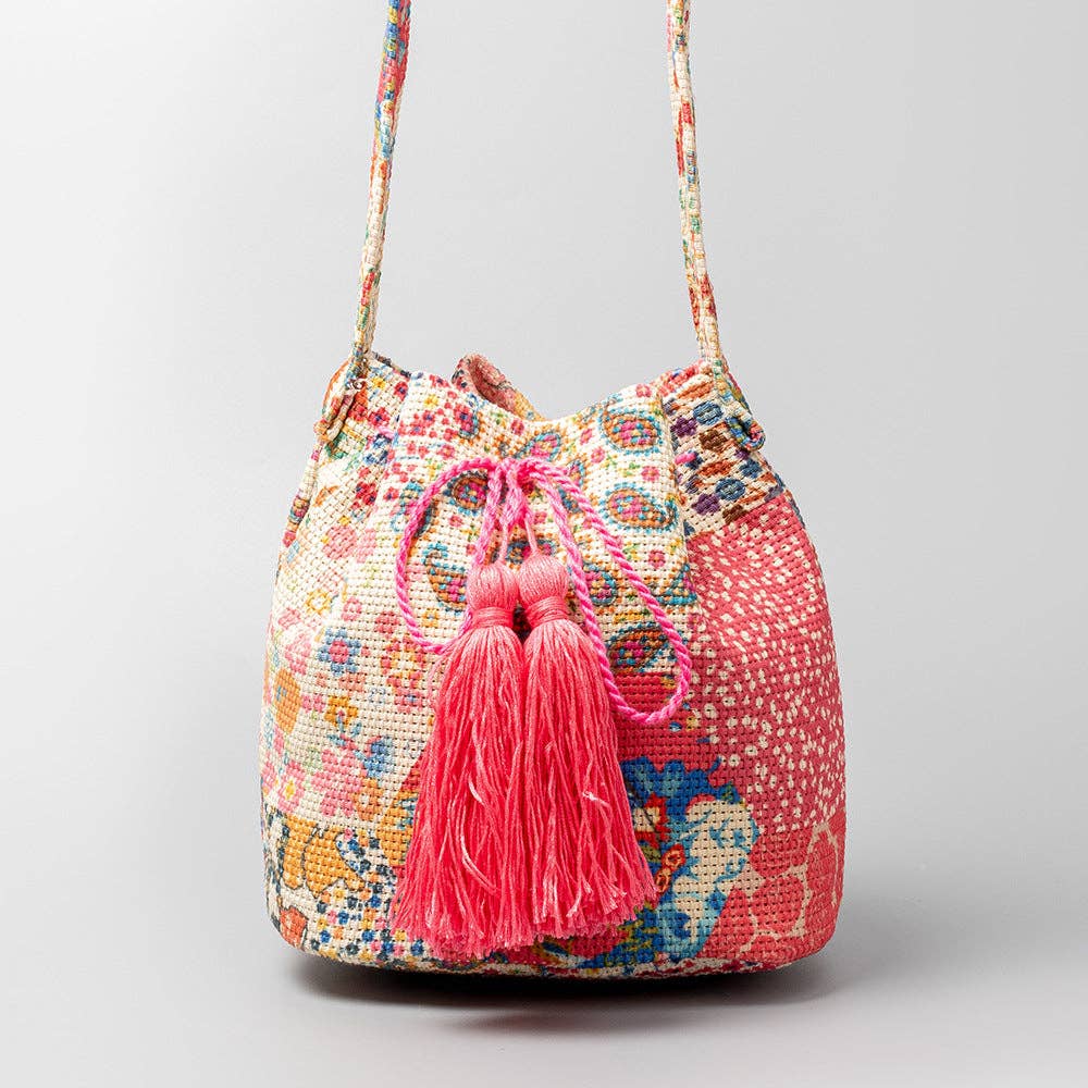 Vintage Print Bucket Shoulder Bag: FREE SPIRIT DREAMER Series: Boho & Free-People loving styles.